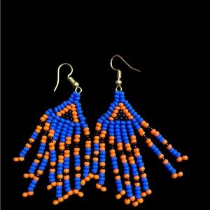 Handcrafted Blue and Orange Beaded Earrings